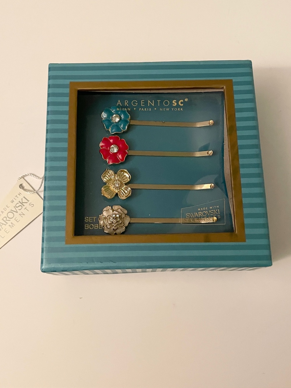 Argento SC Crystal Flower Bobby Pins Set Swarovski Elements